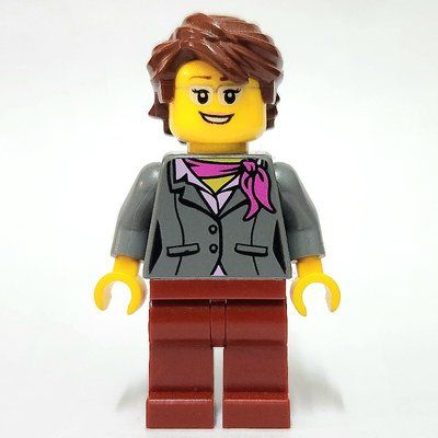 Minifigura Dark Bluish Grey Torso, Dark Red Legs, Reddish Brown Hair del set 4000034