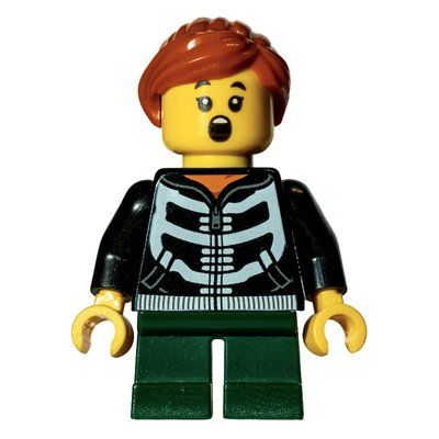 Minifigura Kid - Black Torso, Dark Green Legs, Dark Orange Hair del set 40423
