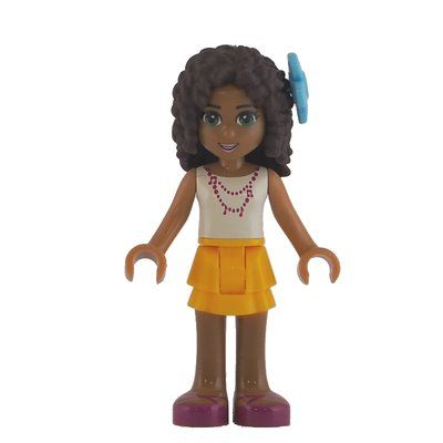 Minifiguur Andrea - White Top, Bright Light Orange Skirt, Medium Azure Flower uit set 41009
