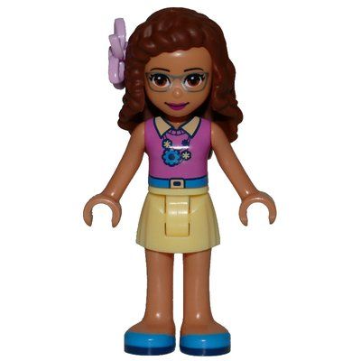 Minifiguur Olivia - Magenta Top, Bright Light Yellow Skirt, Pink Flower uit set 41357