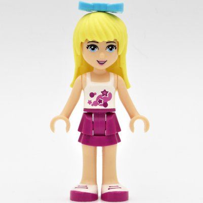 Minifiguur Stephanie - White Top, Magenta Skirt, Medium Azure Bow uit set 41308