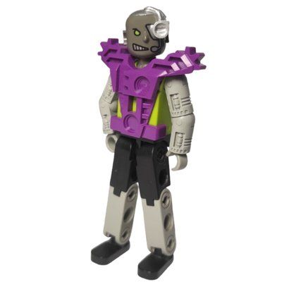 Minifigur Technic Figure Cyborg, Black Legs, Purple Armour, Mechanical Arms, Dark Gray Head, Cyborg Eyepiece - Purple Vest aus Set 8305