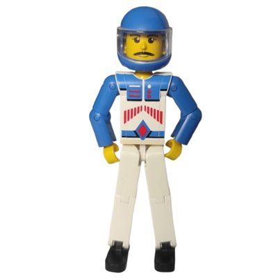 Minifiguur Technic Figure White Legs, White Top with Red Arrow Stripes Print, Blue Arms - Blue Helmet uit set 8223