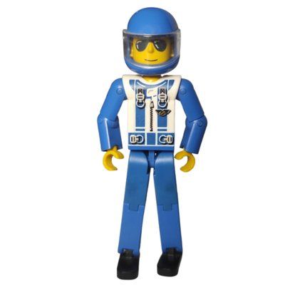Minifigura Technic Figure Blue Legs, White Top with Zip & Shoulder Harness Print, Blue Arms - Blue Helmet del set 8232