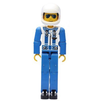 Minifigure Technic Figure Blue Legs, White Top with Zip & Shoulder Harness Print, Blue Arms - White Helmet del set 8222