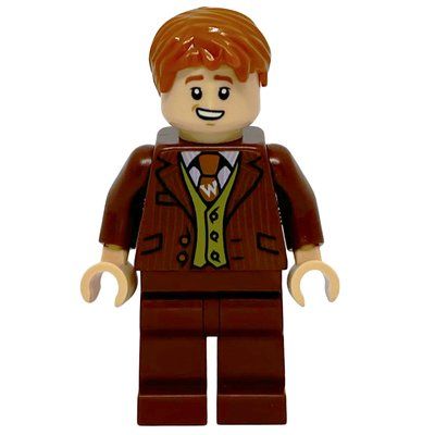 Minifigura George Weasley in Reddish Brown Suit, Dark Orange Tie del set 75978