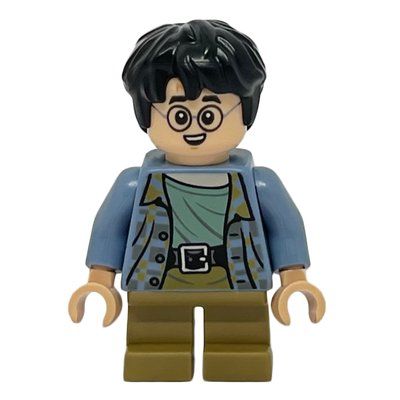 Minifigura Harry Potter, Sand Blue Shirt, Short Dark Tan Legs, Dirty del set 75978
