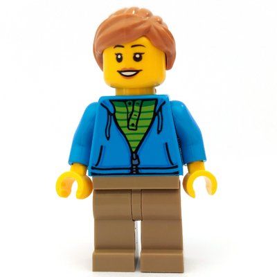 Figurine Woman, Open Dark Azure Hoodie over Lime Shirt, Dark Tan Legs, Medium Nougat Hair, Hearing Aid du set 60271