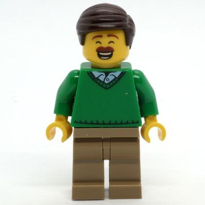 Figurine Man, Green Sweater, Dark Tan Legs, Dark Brown Hair, Moustache du set 60271