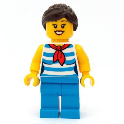 Figurine Woman, Dark Azure Striped Shirt, Dark Azure Legs, Dark Brown Hair du set 60271