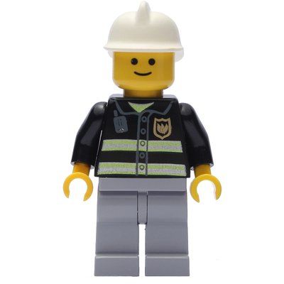 Minifiguur Fire Fighter - Black Torso, Light Bluish grey Legs, White Helmet uit set 9321