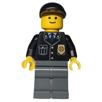 Minifiguur Police - Black Torso, Dark Bluish Grey Legs, Black Cap uit set 9321