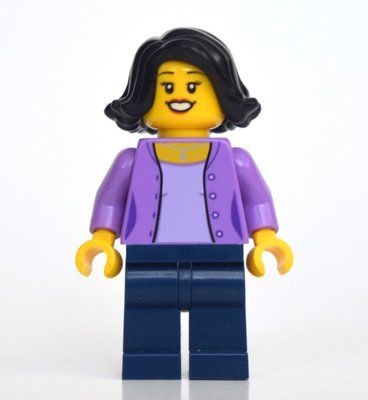Minifigur Woman, Medium Lavender Sweater, Dark Blue Legs, Black Hair aus Set 60291