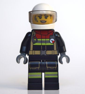 Figurine Firewoman, Firesuit with Straps and Gauge, White Helmet with Visor, Dirty Face du set 60292