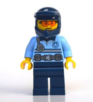 Figurine Policeman, Polo Shirt with Belt and Radio, Dark Blue Legs, Dark Blue Dirt Bike Helmet, Orange Glasses du set 60292
