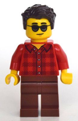 Figurine Man, Red Plaid Shirt, Reddish Brown Legs, Sunglasses, Dark Brown Hair du set 60292