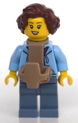 Figurine Woman, Open Jacket over Purple Shirt, Sand Blue Legs, Baby Carrier, Reddish Brown Hair du set 60292