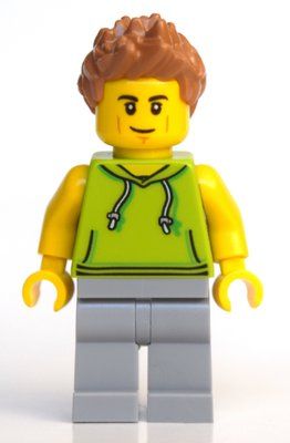 Figurine Man, Lime Hoodie, Light Bluish Gray Legs, Medium Nougat Hair du set 60306
