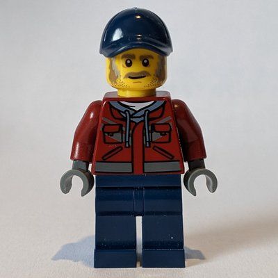 Minifigura Man, Dark Red Jacket, Dark Blue Legs, Dark Blue Cap, Moustache del set 60305