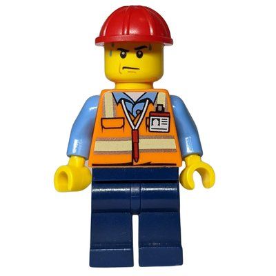 Figurine Man, Orange Safety Vest, Dark Blue Legs, Red Hard Hat, Sweat Drops du set 60281