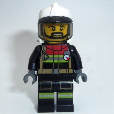 Figurine Fireman, Black Firesuit, White Helmet with Black Peak and Neck Protector with Visor du set 60282