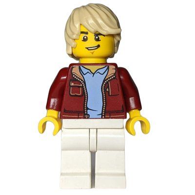 Minifigur Man, Dark Red Jacket, White Legs, Tan Hair aus Set 60285