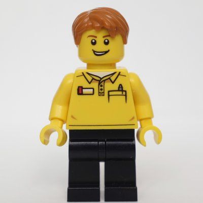 Figurine LEGO Employee, Yellow Shirt, Black Legs, Dark Orange Hair du set 30569