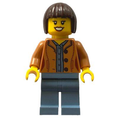 Minifigure Woman, Medium Nougat Jacket, Sand Blue Legs, Dark Brown Hair del set 60288
