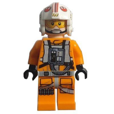 Figurine Luke Skywalker, Orange Rebel Pilot Outfit, Light Bluish Gray Hips, Black Hands, Printed Visor, Detailed Chest Panel du set 75301