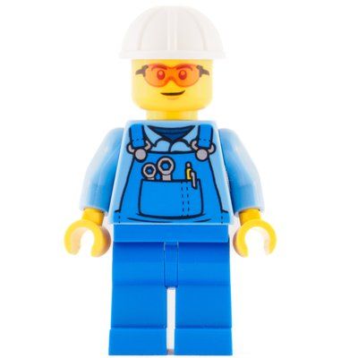 Figurine Worker - Medium Blue Torso, Blue Overall, Orange Glasses, White Helmet du set 60284