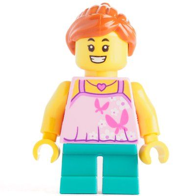 Minifigure Kid - Bright Light Pink Torso, Dark Turquoise Legs, Dark Orange Hair del set 31118