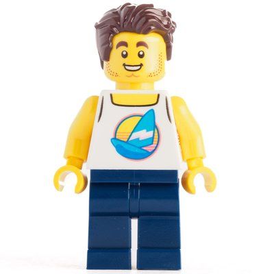 Minifigure White Torso, Dark BLue Legs, Dark Brown Hair del set 31118