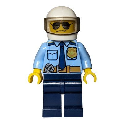 Minifigure Police - Bright Light Blue Shirt, Dark Blue Legs, White Helmet from set 952101