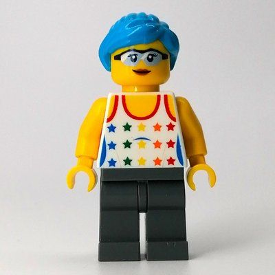 Minifigur White Torso, Dark Bluish Grey Legs, Dark Azure Hair aus Set 2000471