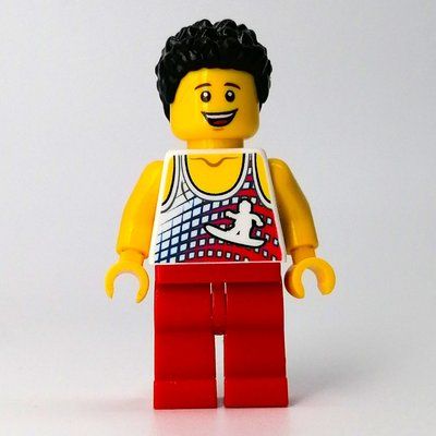 Minifigur White Torso, Red Legs, Black Hair aus Set 2000471