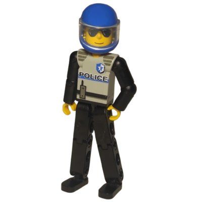 Figurine Technic Figure Black Legs, Light Gray Top with Police Print, Black Arms, Blue Helmet du set 8230