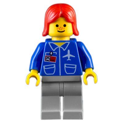 Minifigure Blue Torso, Light Gray Legs, Red Hair from set 9293