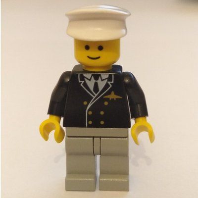 Minifigure Pilot - Black Torso, Light Grey Legs, White Cap from set 9293