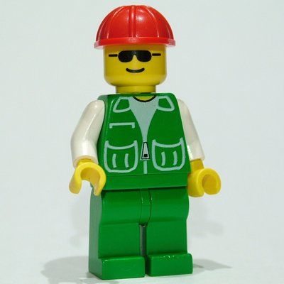 Minifigure Green Torso, Green Legs, Red Safety Hat from set 9293