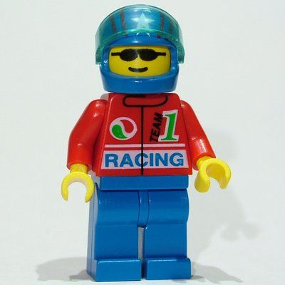 Minifigure Driver - Red Torso, Blue Legs, Blue Helmet from set 9293