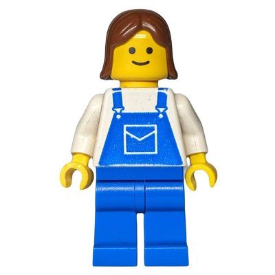 Minifigure White Torso, Blue Overall, Brown Hair from set 9293