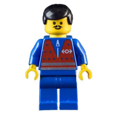 Minifigure Blue Torso, Blue Legs, Black Hair, Mustache from set 9293