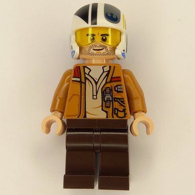 Minifigura Poe Dameron, Open Medium Nougat Jacket, Helmet del set 75297