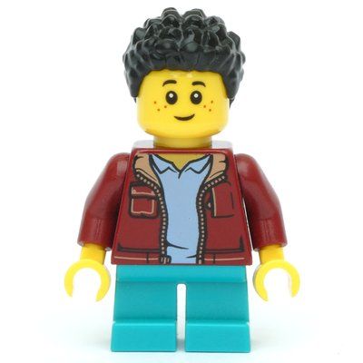 Minifiguur Kid - Dark Red Torso, Dark Turquoise Legs, Black Hair uit set 31116