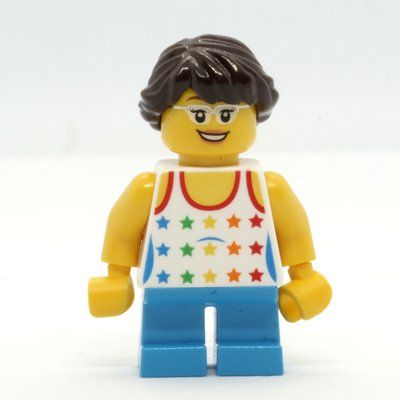 Minifigurka Kid - White Torso, Dark Azure Legs, Dark Brown Hair, High Eyebrows z zestawu 10244
