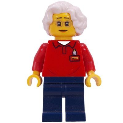 Minifigure Red Torso, Dark Blue Legs, White Hair del set 40473