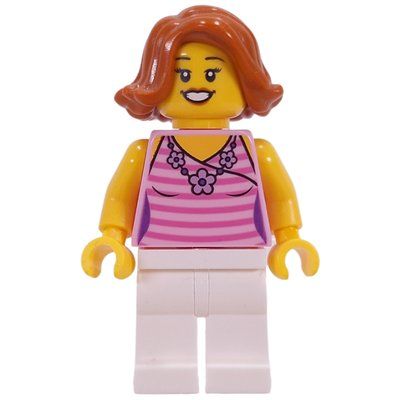 Minifigure Bright Pink Torso, White Legs, Dark Orange Hair del set 40473