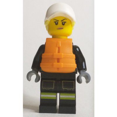 Figurine Firewoman, Black Fire Suit, Orange Lifevest, White Cap du set 60308