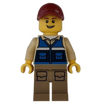 Minifigure Man, Blue Vest, Dark Tan Legs, Dark Red Cap from set 30570
