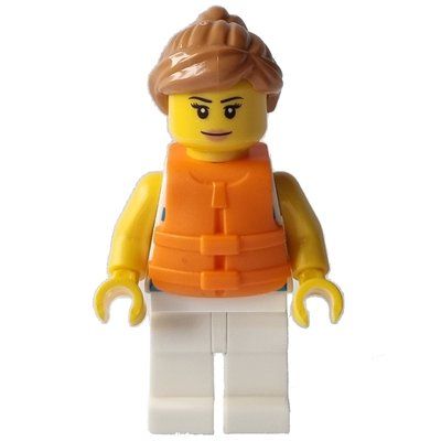 Figurine Woman, Blue Striped Shirt, White Legs, Orange Life Vest du set 40487